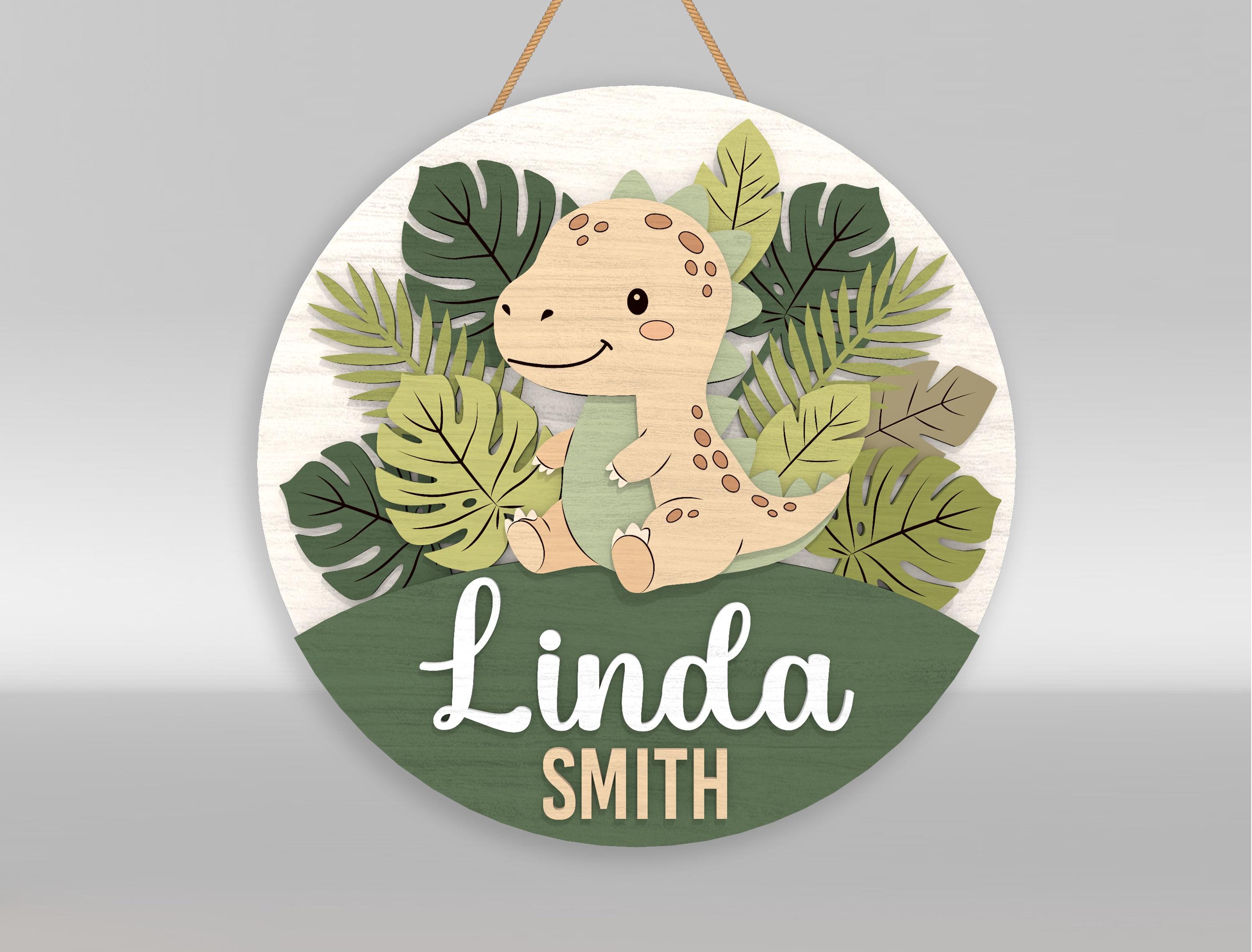 Dinosaur Baby Name Sign SVG Bundle, Jungle Tyrannosaur Lion Set Round ...