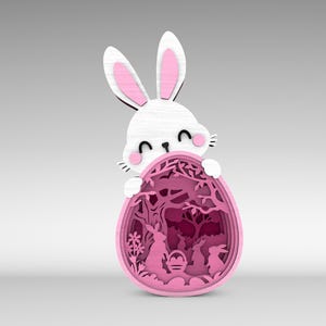 Lapin de Pâques multicouche avec oeuf scène Art SVG, svg du jour de Pâques, svg Hello Spring Scene Art, 8 couches d'art pour Glowforge, fichiers découpés au laser