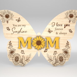 Zonnebloem moeder vlinder teken SVG, cadeau voor moeder, moeder verjaardagscadeaus svg, Moederdag cadeaus svg, Glowforge svg-bestanden, lasergesneden bestanden