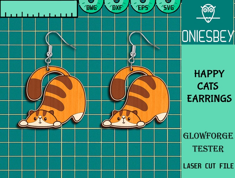 Roliga kattörhängen Svg-paket, glada katter Svg, örhängen laserskurna filer, söt kattörhänge SVG, Glowforge SVG-filer, digital fil bild 5