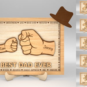 Gepersonaliseerde papa en kind handen vuist hobbel teken SVG, beste vader ooit SVG, set 1-6 handen, cadeau voor papa, vaders dag geschenken SVG, Glowforge SVG-bestanden