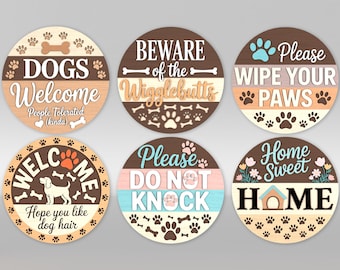Dog Welcome Sign SVG Bundle, Funny Pet Quote Round Door Hanger svg,Home Sweet Paw Decor Laser Cut Files, Dog Lovers gift,Glowforge svg files
