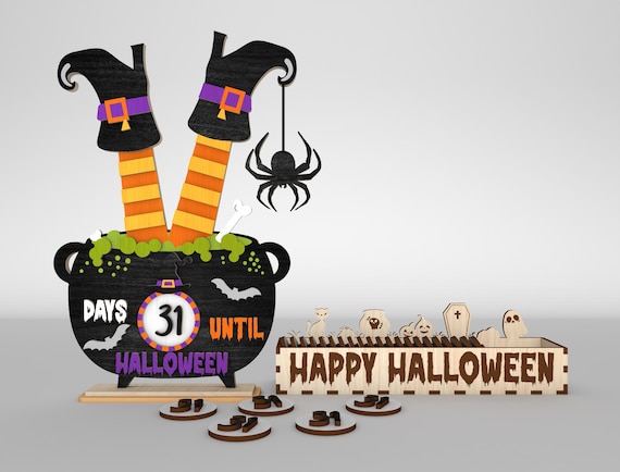 Standing Countdown Halloween Witch Cauldron svg, Days Until Halloween svg,Halloween svg, Witch shoes svg,Glowforge svg files,Laser cut files