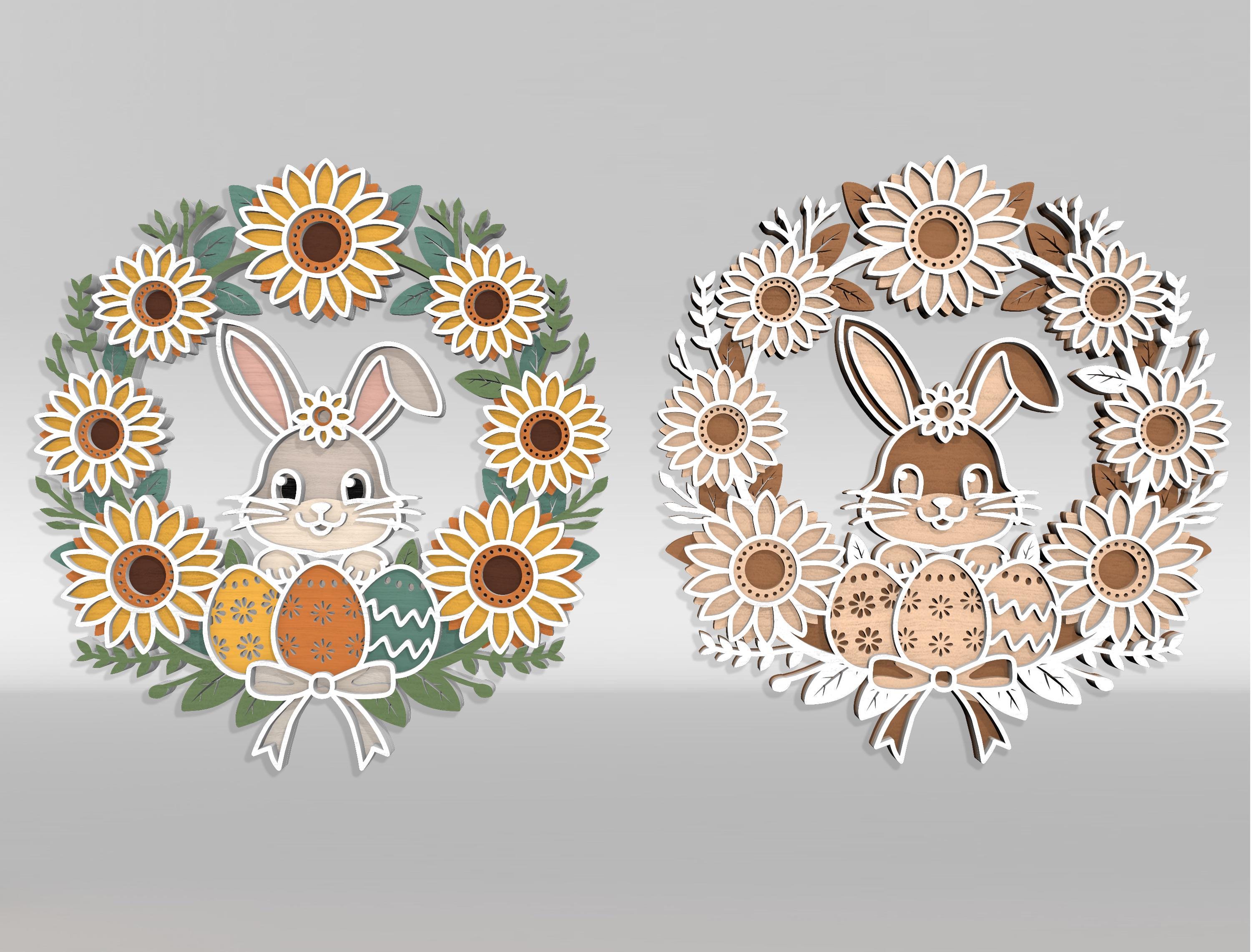 Layered Easter Bunny Wreath SVG Bundle Laser Cut File, 3D Multilayer ...