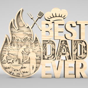 Multilayer Best Dad Ever BBQ SVG, Vatertag Grillmeister Zeichen SVG, Outdoor Barbecue Geschenk, Geschenk für Papa, Glowforge SVG, Laserschnittdateien