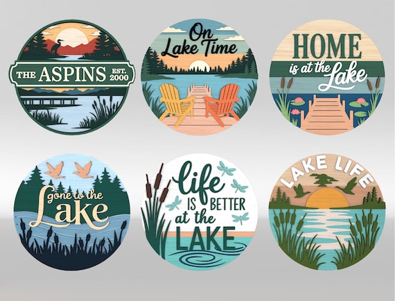 Lake Life Door Sign SVG Bundle, Lake Round Sign svg, Gone to the Lake, Personalized Cabin Decor svg, Glowforge svg files, Laser cut files