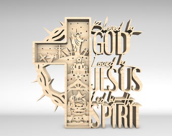Multilayer Blessed by god Loved by Jesus Scene Art Svg, He is Risen svg, Jesus Story svg, 9 Layer Art Piece for Glowforge,Laser cut files