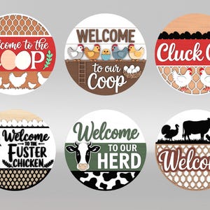 Bundle SVG signe animaux de la ferme, Bienvenue dans notre poulailler, troupeau, poulet, vache fichiers découpés au Laser, accroche-porte de ferme drôle SVG, fichiers svg Glowforge