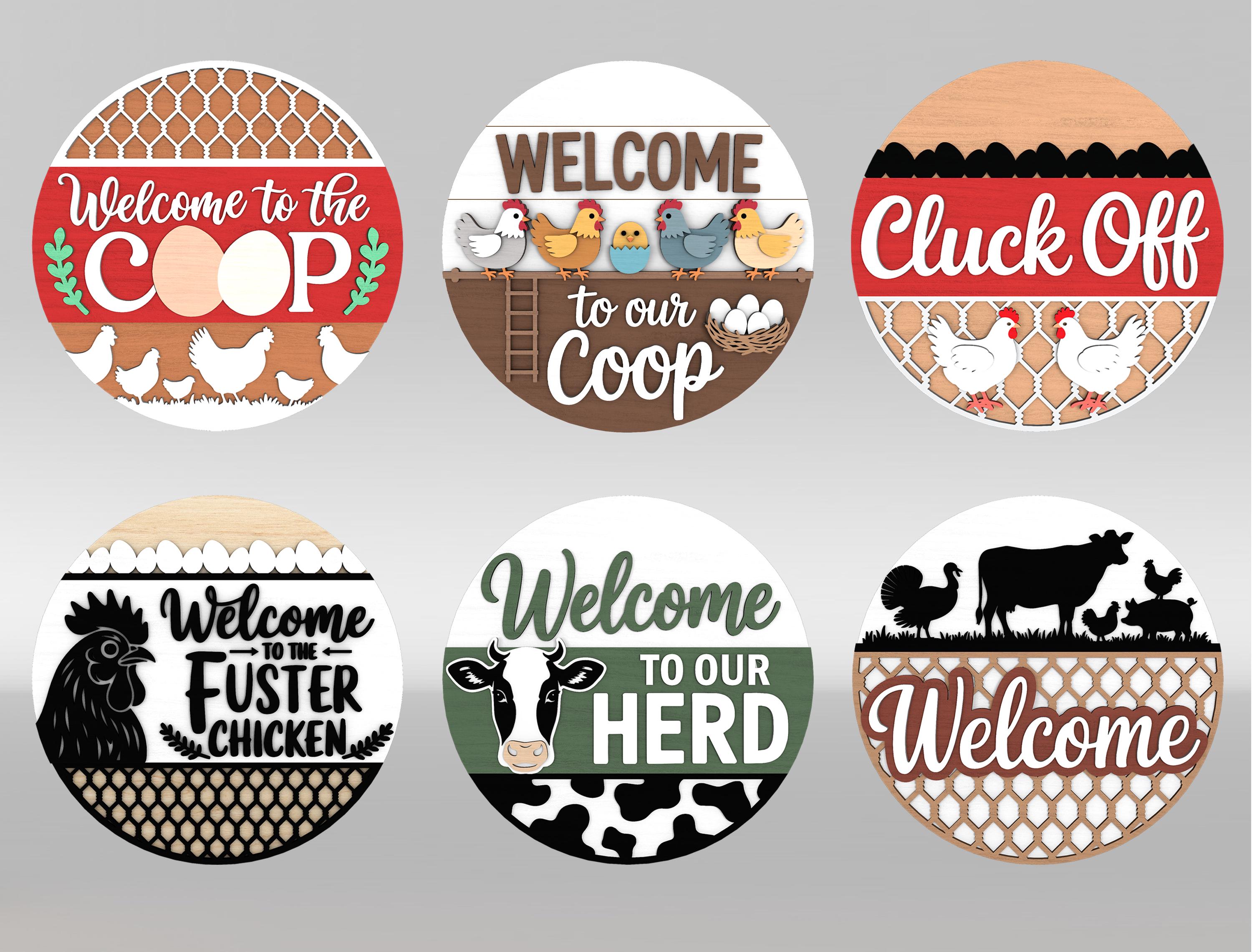 Farm Animal Sign SVG Bundle, Welcome to Our Coop, Herd, Chicken, Cow Laser Cut Files, Funny Farmhouse Door Hanger SVG, Glowforge svg files