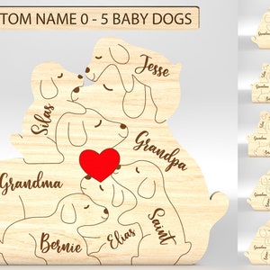 Puzzle personalizzato per famiglia di cani SVG, pezzi di puzzle per cani in formato SVG, regali per la festa del papà in formato SVG, festa della mamma in formato SVG, file SVG Glowforge, file tagliati al laser