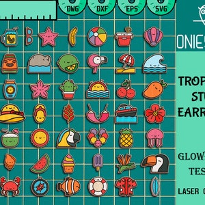 Tropical Stud Earrings Svg Bundle, Earring svg, Gift for Her, Hello Summer svg, Summer Earring Svg, Earring Laser file, Glowforge SVG Files