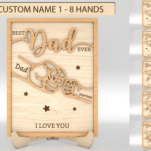 Gepersonaliseerde papa en kind handen vuist hobbel teken SVG, beste vader ooit SVG, set 1-8 handen, cadeau voor papa, vaders dag geschenken SVG, Glowforge SVG-bestanden
