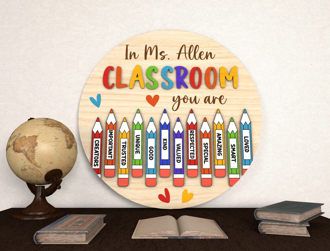 Personalized Pencil Teacher Round Door Sign SVG, Gift for Teacher ...
