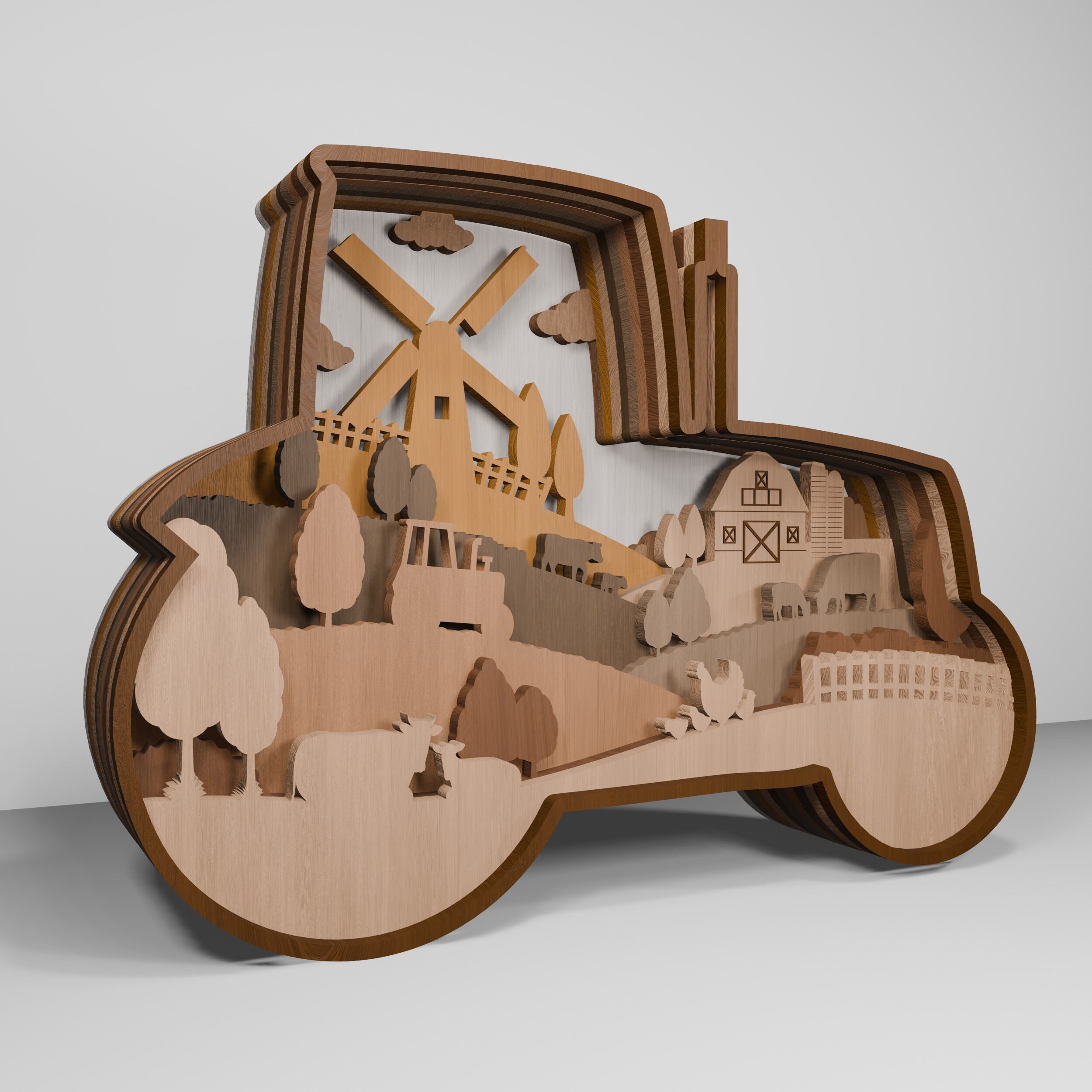 Multilayer Sign Tractor Multilayer Farm Tractor Art Svg, Farm Scene Art Svg, Farm Animals Svg ...