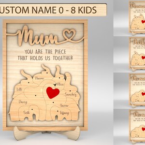 Gepersonaliseerde Moederdag puzzel teken SVG, olifant familie puzzel SVG, cadeau voor moeder, moederdag geschenken SVG, Glowforge SVG-bestanden, lasergesneden bestanden