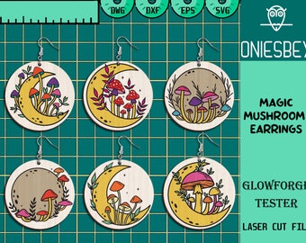 Magic Mushroom Earrings Svg Bundle, Gift for Her, Celestial svg, Mystical Earring svg, Magic svg, Earring Laser file, Glowforge SVG Files