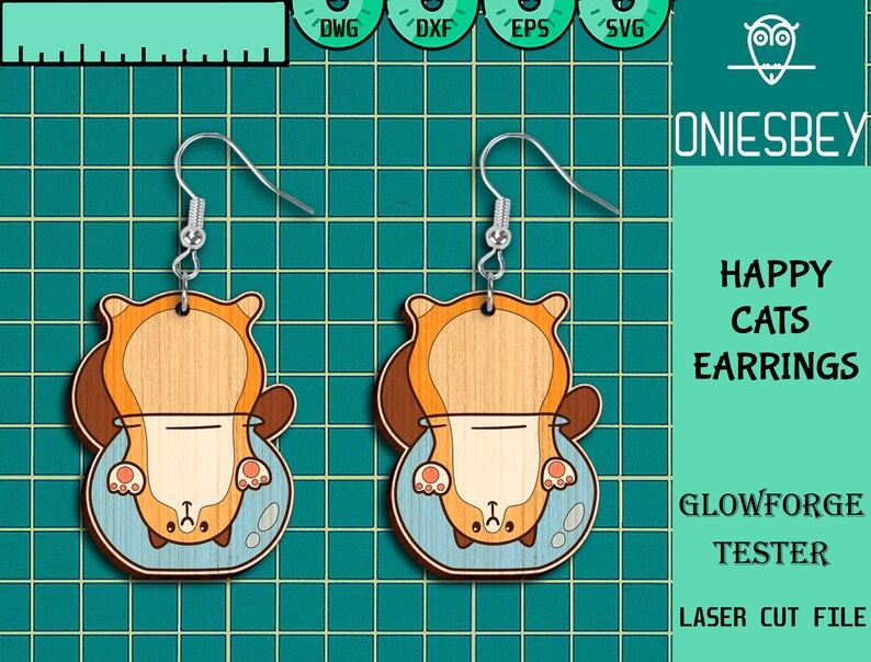 Roliga kattörhängen Svg-paket, glada katter Svg, örhängen laserskurna filer, söt kattörhänge SVG, Glowforge SVG-filer, digital fil bild 6