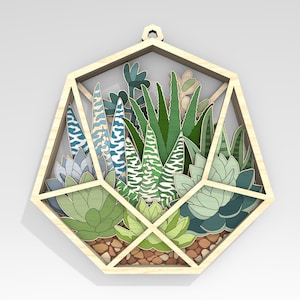 Svg 3D multicouche d'art terrarium de plantes succulentes, svg de plantes succulentes, svg succulentes suspendu, pièce d'art 6 couches pour Glowforge, fichiers découpés au laser