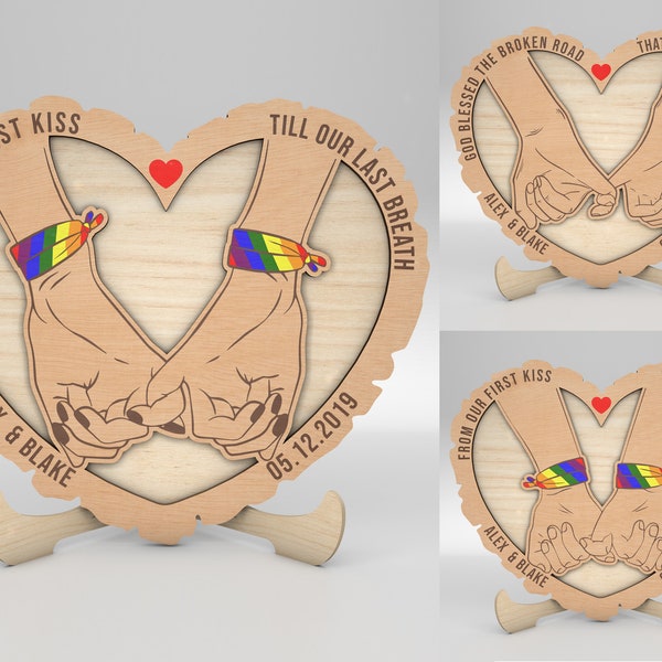 Personalized Pinky Promise,From Our First Kiss Wood Sign SVG, LGBTQ Couple svg, Anniversary Gifts svg, Glowforge svg files, Laser cut files