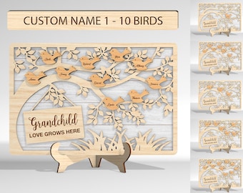 Cartello personalizzato "L'amore cresce qui per i nipoti" in formato SVG, regalo per la nonna, festa della mamma in formato SVG, regali per la festa della mamma, file SVG Glowforge, file tagliati al laser