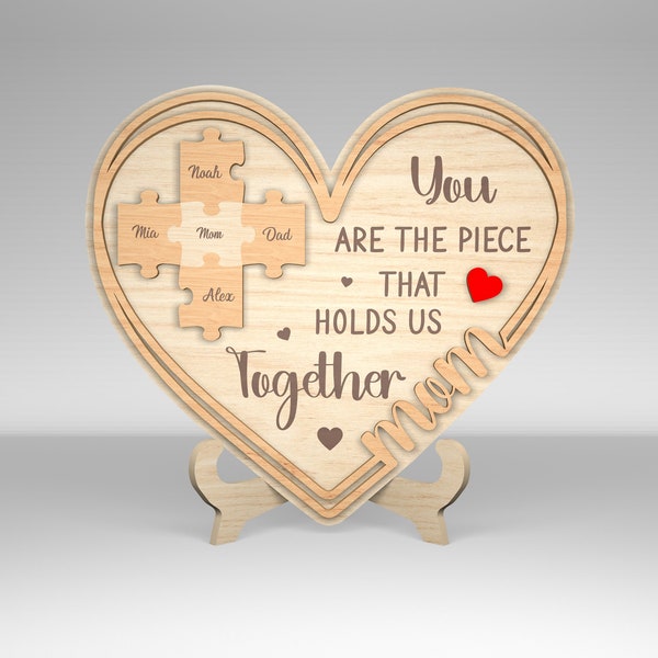 Personalized Mom Puzzle Heart Sign SVG, Gift for Mom, Mothers Day svg, Mothers Day Gifts svg, Glowforge svg files, Laser cut files