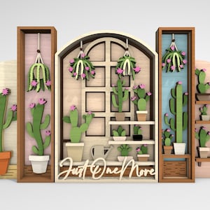 Multilayer Kaktus Art svg, Kaktus Regal SVG Wand Kunst svg, Pflanzenliebhaber Dekor svg, 8-Schicht-Kunststück für Glowforge, Laserschnittdateien