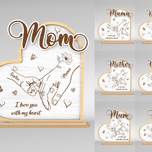 Personalisierte Blumen Mutter und Kind Hände Herz Stand Decor SVG, Geschenk für Mama, Muttertags svg, Muttertagsgeschenk, Glowforge svg-Dateien, Laser geschnitten Datei