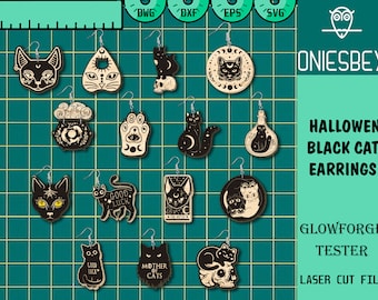 Zwarte Kat Oorbellen Svg Bundel, Halloween Kat Svg, Oorbellen Laser gesneden bestand, Halloween Oorbellen SVG, Glowforge SVG Bestanden, Digitaal Bestand