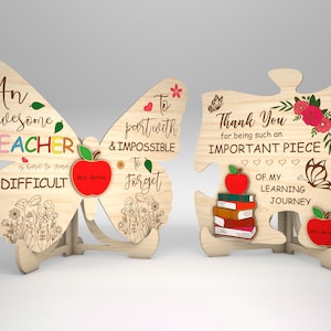 Personalizzato insegnante puzzle segno SVG, regalo per insegnante, insegnante farfalla segno SVG, insegnante segno SVG, file SVG Glowforge, file tagliati al laser