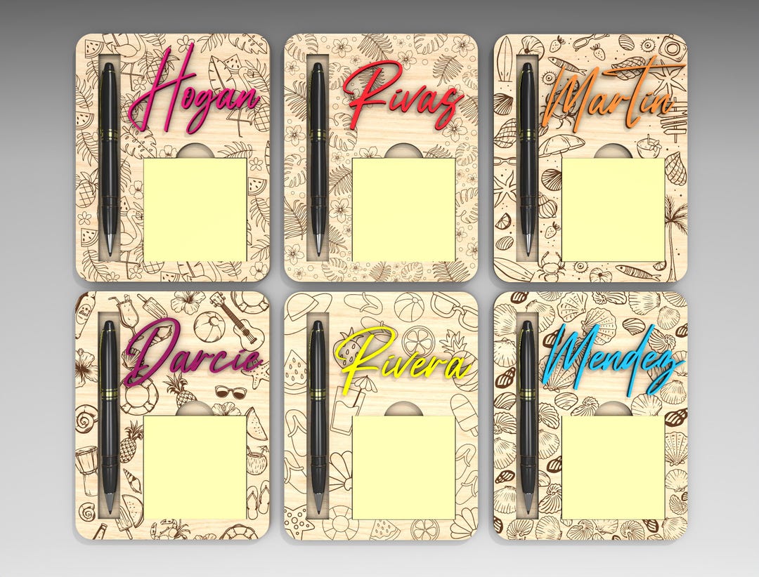 Personalized Beach Theme Sticky Note Pad Holder SVG, Custom Name Pen ...