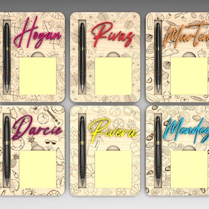 Personalized Beach Theme Sticky Note Pad Holder SVG, Custom Name Pen & Sticky Note Holder svg, Teacher Laser Cut File, Glowforge svg files
