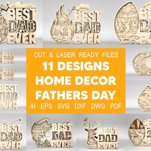 Multilayer Best Dad Ever SVG Bundle, Jagen, Angeln, Golf, BBQ, Motocross Dad svg, Vatertagssvg, Glowforge svg-Dateien, Laser cut-Dateien