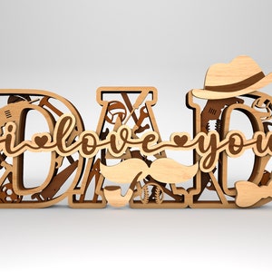Je t'aime papa multicouche, svg signe papa, outils pratiques svg, svg de l'atelier de papa, svg cadeaux fête des pères, fichiers svg Glowforge