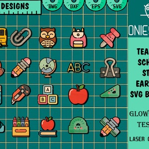 Teacher School Stud Earring Svg Bundle, Back to School Stud Earrings Laser cut file, Bus Earrings SVG, Glowforge SVG Files, Digital File
