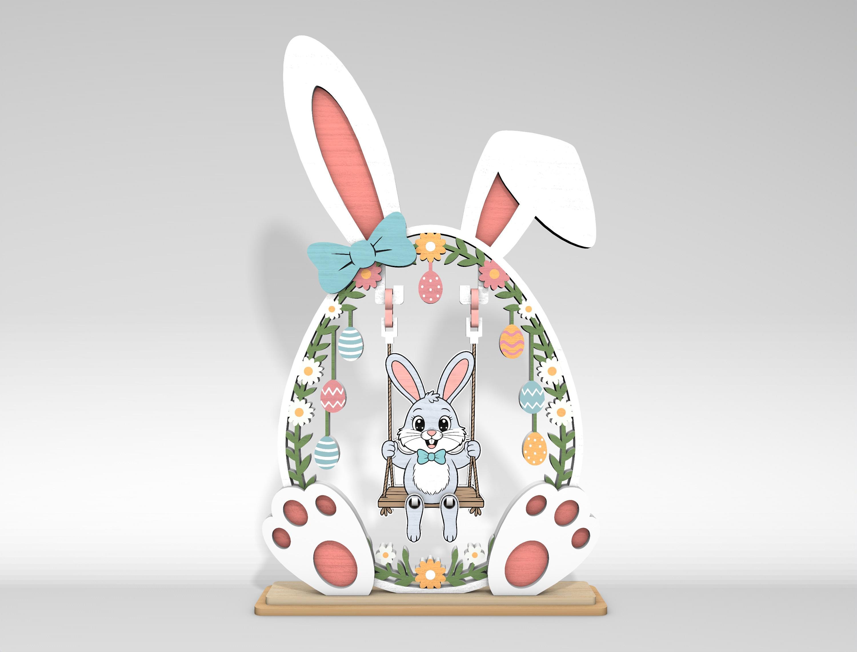 Easter Bunny on Swing Laser Cut File,easter Bunny Shelf Sitter Laser ...