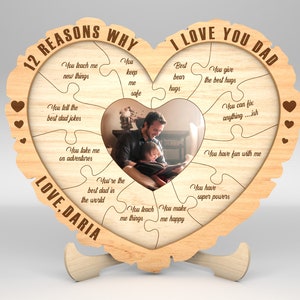 Personalizado 12 razones por las que te amo papá Stand decoración SVG, Regalo para papá, Regalos del Día del Padre svg, Archivos svg Glowforge, Archivos cortados con láser