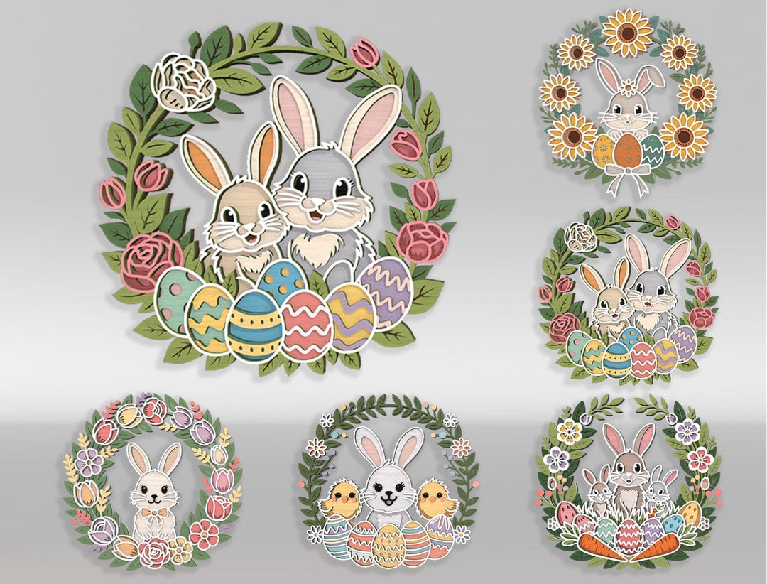 Layered Easter Bunny Wreath SVG Bundle Laser Cut File, 3D Multilayer ...