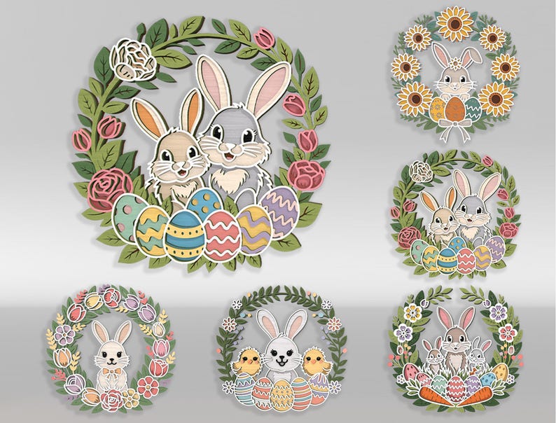 Layered Easter Bunny Wreath SVG Bundle Laser Cut File, 3D Multilayer ...
