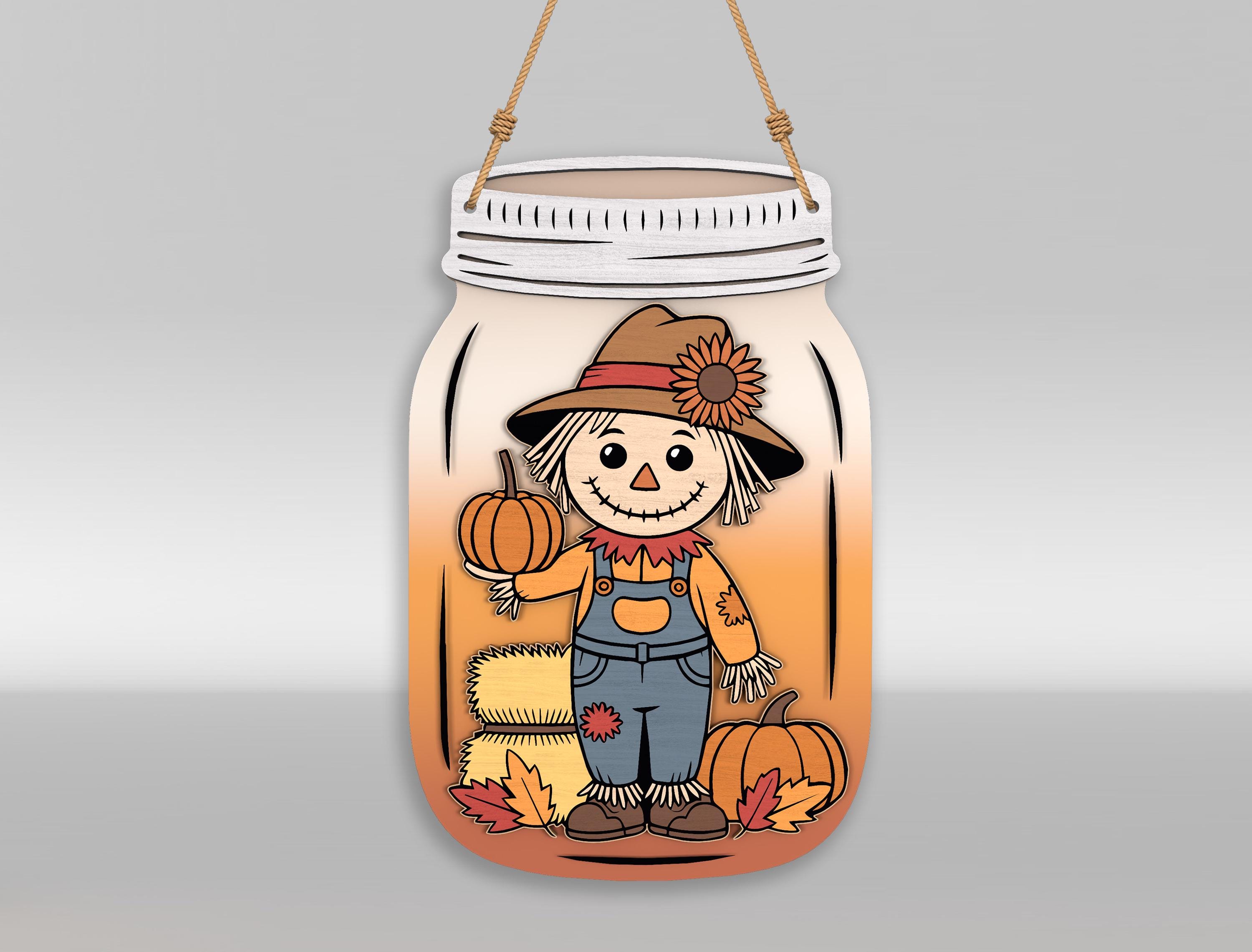 Fall Mason Jar Sign Bundle, 9 Wooden Autumn Door Hanger Svg, Scarecrow ...