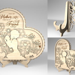Afro maman et bébé d'abord ma mère coeur cadre SVG, cadeau pour maman, svg de la fête des mères, cadeaux de fête des mères svg, fichiers svg Glowforge, fichiers découpés au laser