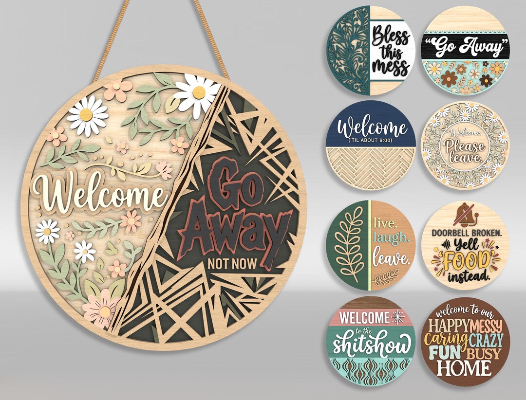 Snarky Welcome Sign SVG Bundle, Sarcastic Door Hanger Laser Cut Files ...