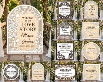 3D Wedding welcome signs bundle, layered wedding decor laser cut, custom floral wedding sign svg, Glowforge svg files, Digital Download