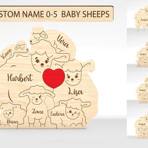 Puzzle de famille mouton personnalisé SVG, morceaux de puzzle moutons svg, cadeaux fête des pères, fête des mères svg, fichiers svg Glowforge, fichiers découpés au laser