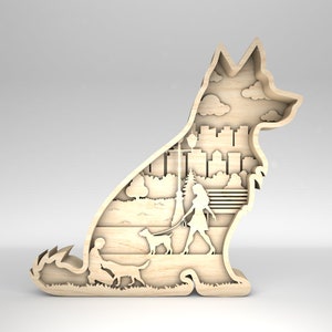 Multilayer Dog Scene Art svg, 3D-Schichted Dog Art svg, Welpe svg, 10-Schicht-Kunststück für Glowforge, Laser-Schnittdateien