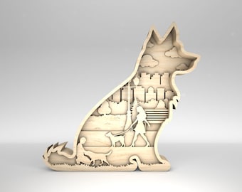 Multilayer Dog Scene Art svg, 3D Layered Dog Art svg, Puppy svg, 10 Layer Art Piece for Glowforge, Laser cut files