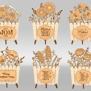 Stehender Blumentopf 6 Bundle Laser geschnitten SVG, Muttertag Blumenstrauß SVG, Blumen für Mama SVG, Glowforge SVG, Laserschnitt Dateien