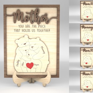 Personalisierte Muttertag Puzzle Zeichen svg, Bärenfamilie Puzzle SVG, Geschenk für Mama, Muttertagsgeschenke svg, Glowforge svg-Dateien, Laser cut-Dateien