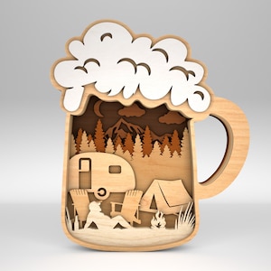 Escena de camping multicapa Taza de cerveza SVG, Cerveza Papá Signo svg, Papá Bod svg, Regalo para papá, Regalos del Día del Padre svg, Archivos svg Glowforge