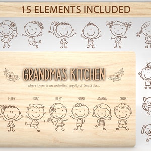 Personalisierte Omas Küche Schneidebrett svg, Stick Man svg, Geschenk für Oma, Muttertagsgeschenke svg, Glowforge svg-Dateien, Laser cut-Dateien
