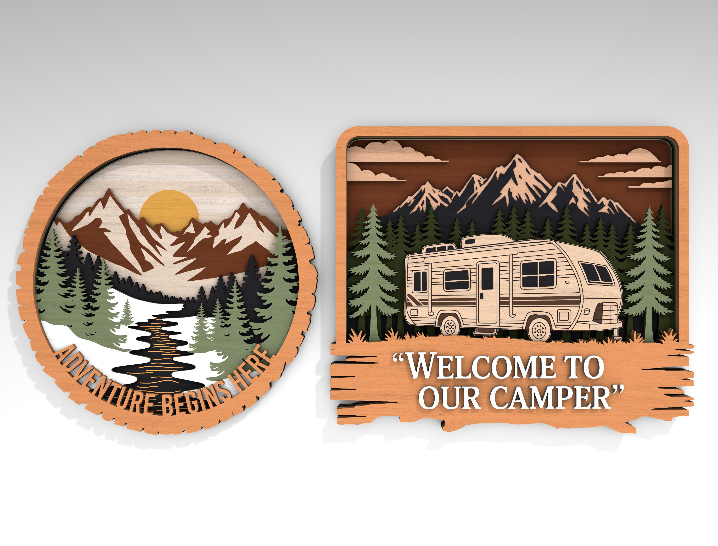Camping Adventure Sign SVG Bundle, RV Camper Laser Cut Files, Happy ...